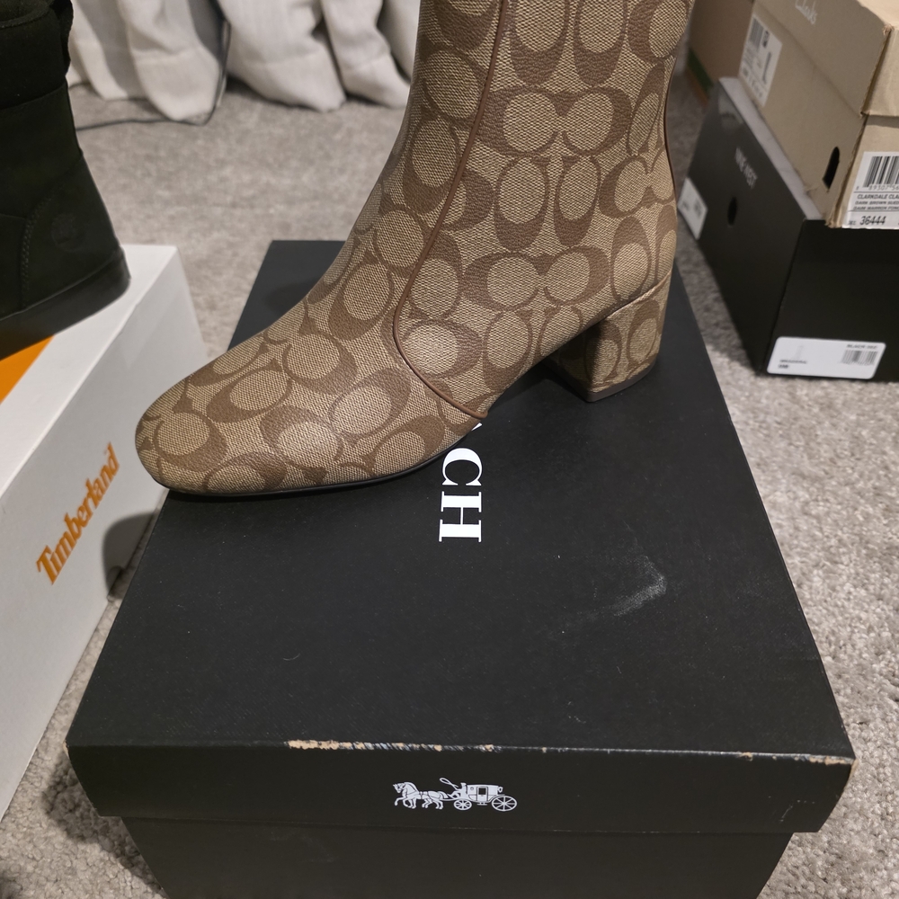 Coach Brown Signature Canvas Block Heel Ankle Boots
